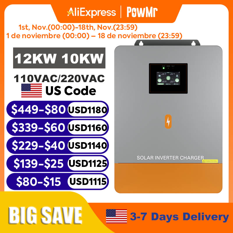 Split Phase Inverter 10Kw 110V 220V - Inversor Híbrido Solar PowMr 12KW 10KW